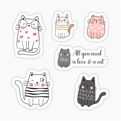 Cute Cartoon Cats Sticker Pack With Quote Sticker For Sale By