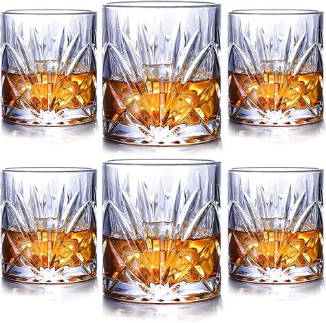 Whiskey Glasses Set Of 6 10oz Old Fashioned Crystal Bourbon Glass Rocks Glass Cocktail Tumbler