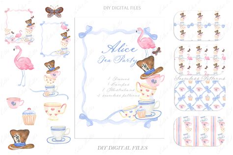 Alice In Wonderland Tea Party Watercolor Clipart DIY Png By