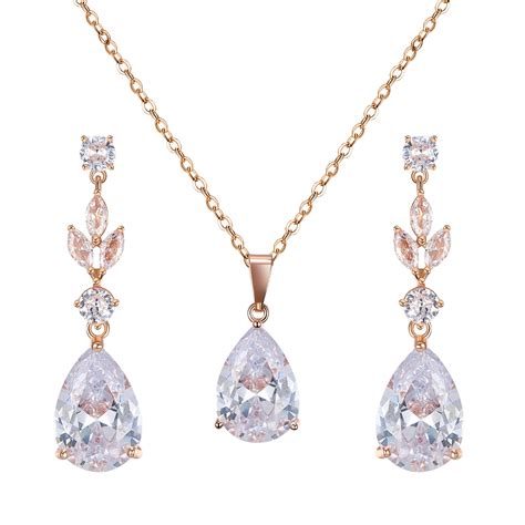 SWEETV Teardrop Wedding Jewelry Sets for Women Brides Bridesmaids