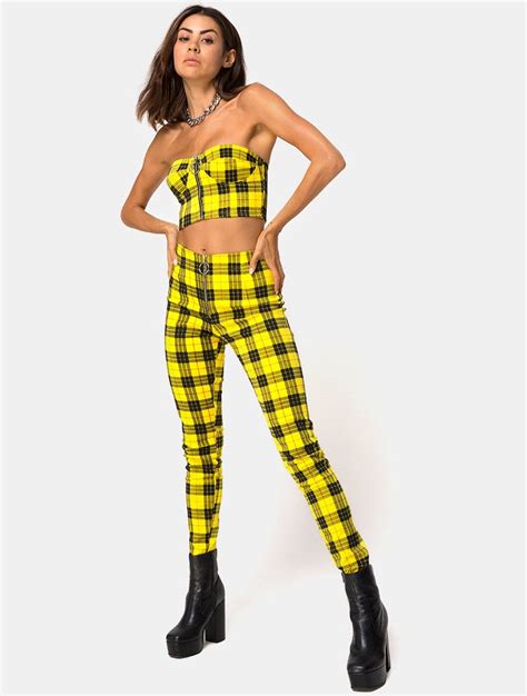 Zipshi Crop Top In Winter Plaid Yellow Motelrocks Com Us