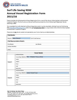 Fillable Online Surf Life Saving Nsw Annual Vessel Registration Form