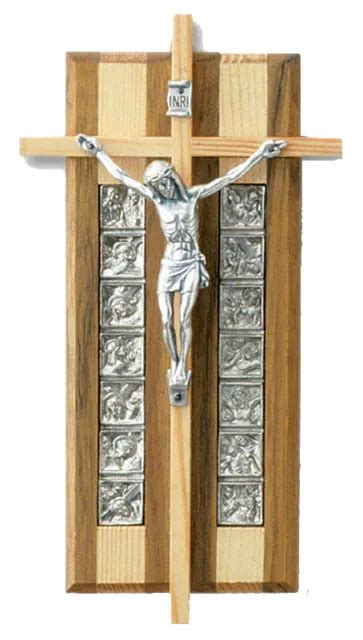 Crocifisso Da Parete Con Via Crucis In Legno E Metallo Eur