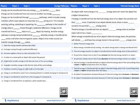 P1 Energy Gcse Physics Kayscience Booklet Aqa Combined