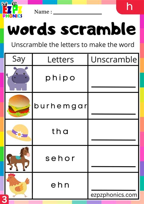 Letter H Word Scramble Write The Words Phonics Activity Group 3