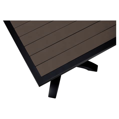 Black Aluminum Patio Bar Height Table With Dark Walnut Faux Teak