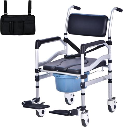 Folding Portable Wheeled Commode Chair With Storage Bag Wheeled Toilet