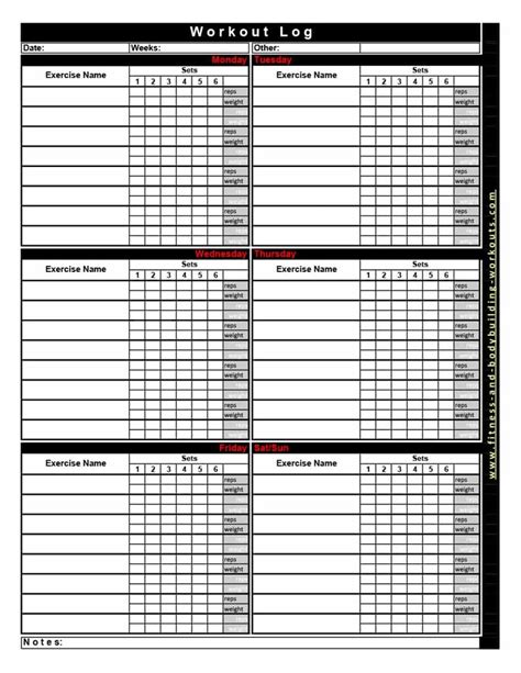 Effective Workout Log Calendar Templates Templatelab Workout