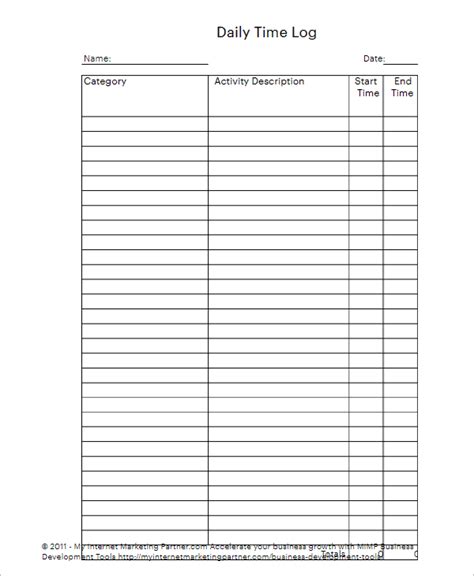 21 Time Log Templates Free Pdf Word Excel Formats