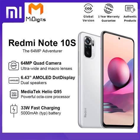 MidigitsXiaomi Redmi Note 10s Smartphone 8GB RAM 128GB ROM Global