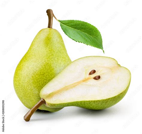 Isolated Pears One And A Half Green Pear Fruit Isolated On White