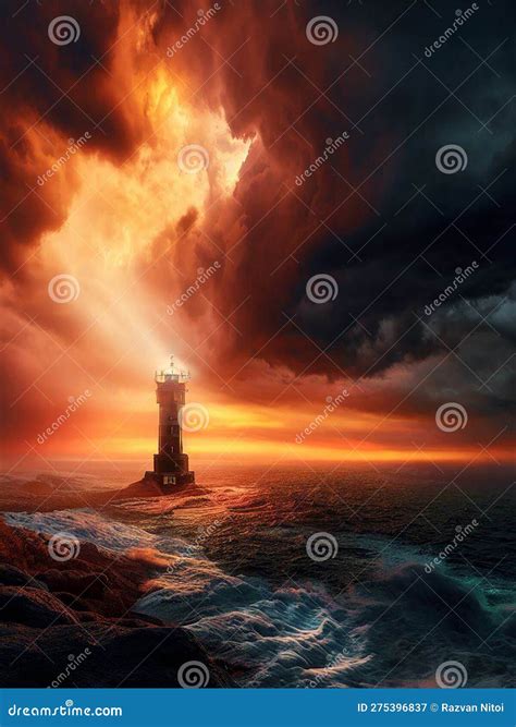 Old Lighthouse Guiding The Way In Ocean Storm Stock Image Image Of Surf Hurricane 275396837