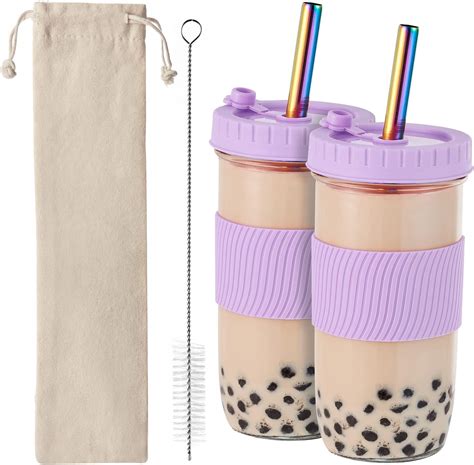 Amyoole 2 Pack Reusable Boba Cup24oz Wide Mouth Smoothie