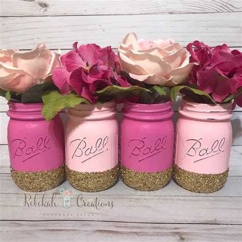 Light Pink And Hot Pink Glitter Mason Jar Pink Mason Jars Etsy