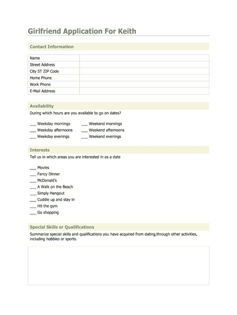 Girlfriend Application Form Funny