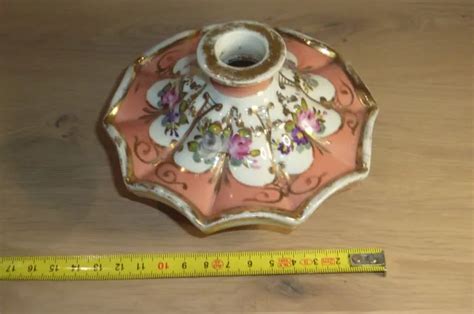 Ancien Encrier Ou Bouteille Flacon De Parfum En Porcelaine D Cor Floral