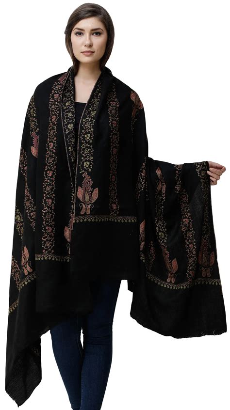 Phantom Black Tusha Shawl From Kashmir With Sozni Hand Embroidered