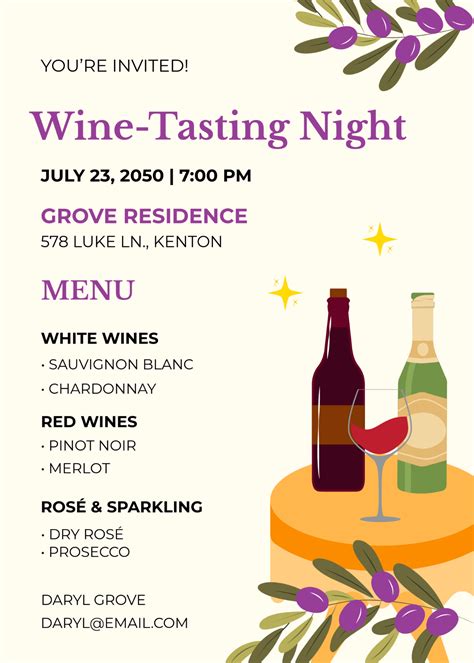 Free Wine-Tasting Menu Invitation Template to Edit Online
