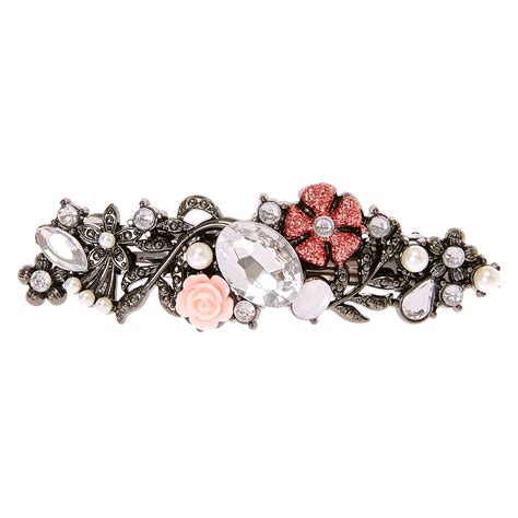 Hematite Pink Rose Hair Barrette Claires