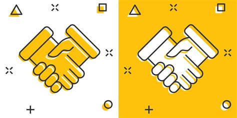 Handshake Icon In Comic Style Partnership Deal Cartoon Vector