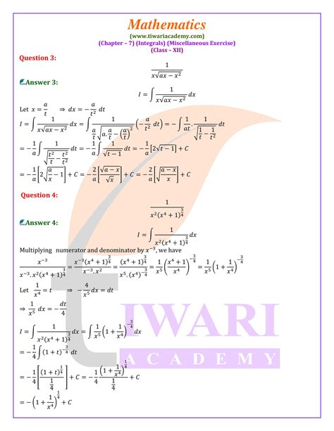 Ncert Solutions For Class 12 Maths Chapter 7 Miscellaneous Exercise