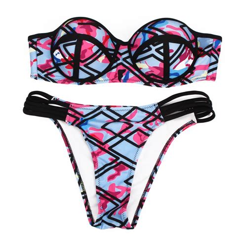 Sexy Push Up Women Bikini Suit Floral Low Waist Summer Biquini Swimming Wearing Sexy Buckle Back