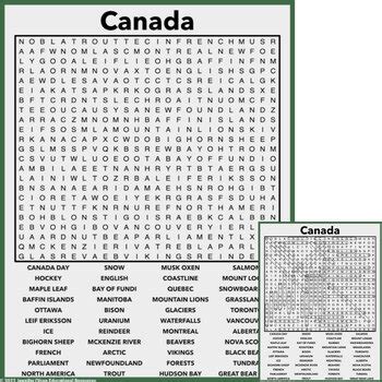 Canada Word Search By Jennifer Olson Educational Resources Tpt