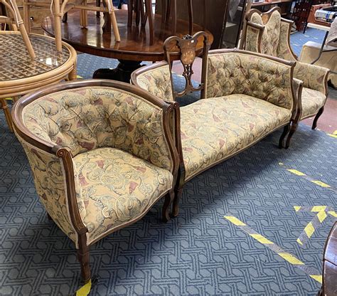 Edwardian Inlaid Sofa Tub Chair Wingback Chair Southgate Auction