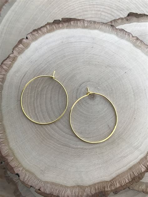 1 Pair Gold Hoop Earrings 24k Gold Plating Wire Round Circle Etsy