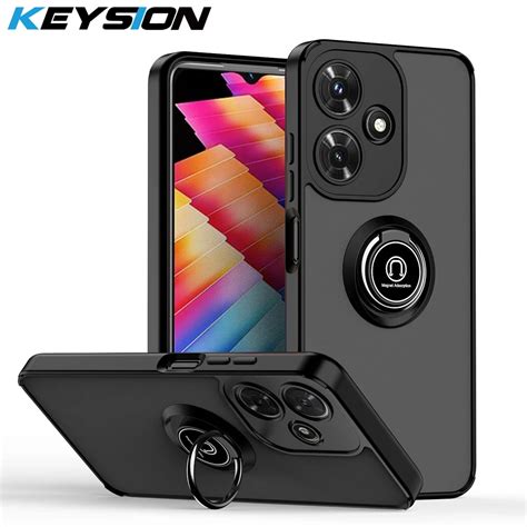 KEYSION Matte Case For Infinix Hot I I Transparent Ring Stand Shockproof Phone Cover For