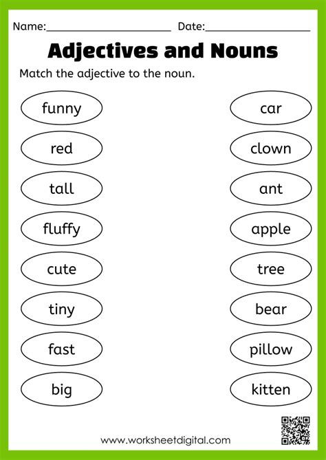 Adjectives And Nouns Worksheet Digital Worksheets Library