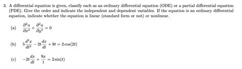 Solved A Differential Equation Is Given Classify Each As Chegg