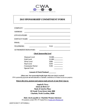 Fillable Online Charlottewomenattorneys Cwa Sponsorship Form