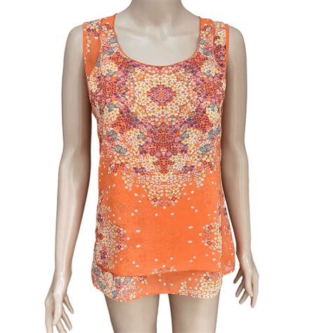 Cabi Merrow Edge Orange Floral Tank Blouse Xs Gem