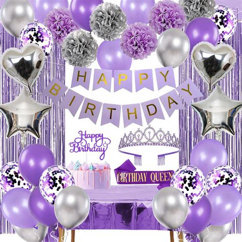 Purple And Silver Birthday Decorations For Women Girls Lavender Party