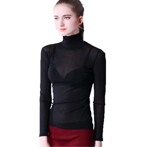 2017 New Women T Shirt Slim Long Sleeved Turtleneck Black Tops Fashion