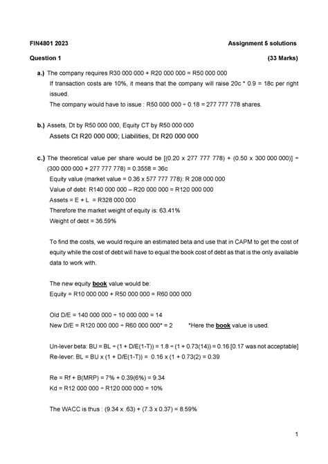 Assignment 5 Solution Fin4801 2023 Assignment 5 Solutions Question 1