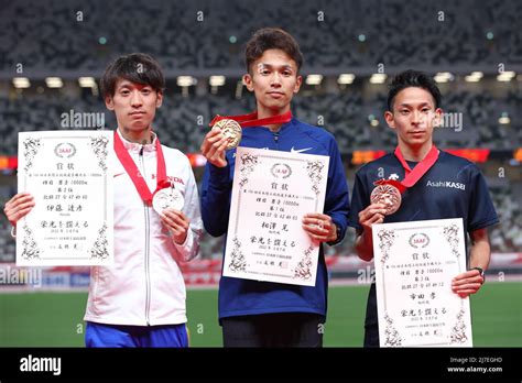 L R Tatsuhiko Ito Akira Aizawa Takashi Ichida May 7 2022 Athletics The 106th Japan