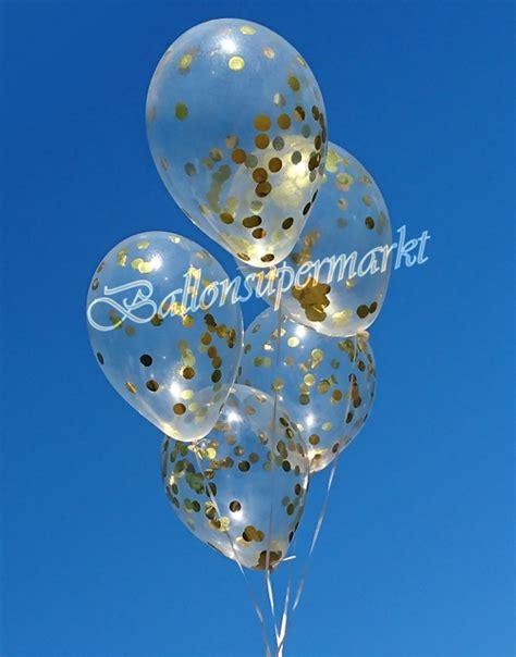 Konfetti Ballons Latex 30 cm Ø 5 Stück Transparent gefüllt mit