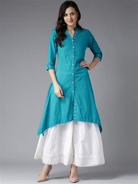 buy herenow women blue solid   kurta apparel  women