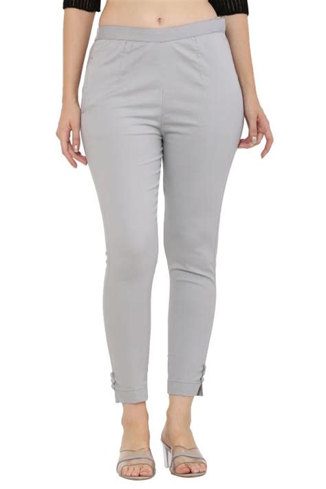 Buy Preego Women Regular Fit Cotton Blend Light Grey Trousers Online At Best Prices In India