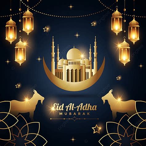 Belo Islâmico Eid Al Adha Mubarak Mesquita Lanterna Lua Fundo Cabra