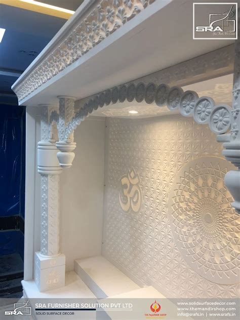 White Glossy 3D Om Panel Design In Corian Temple For Religious Size