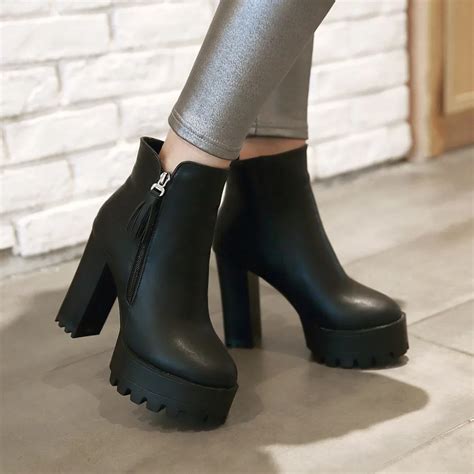 Buy 2016 Sexy High Heel Platform Womens Boots Winter Rouned Toe Ankle Boots