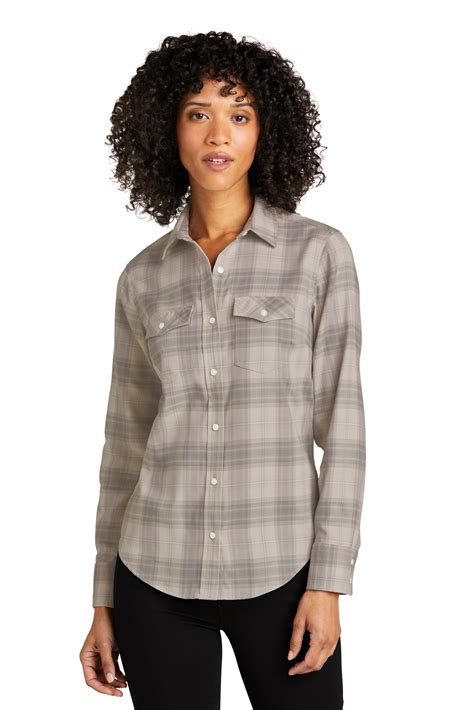 Port Authority Embroidered Women S Long Sleeve Ombre Plaid Shirt