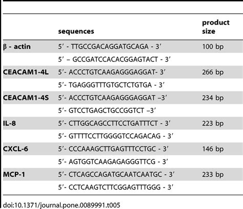 Primer Sequences And Size Of Pcr Products Download Table