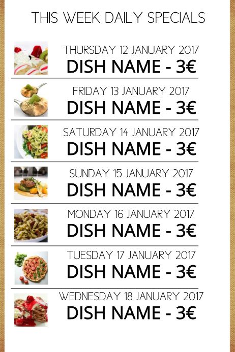 Daily Specials Menu Template Postermywall