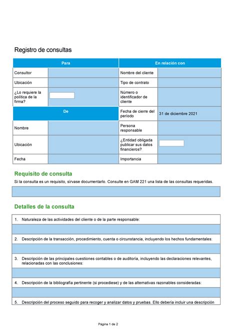 Plantilla De Registro De Consulta Registro De Consultas Para En