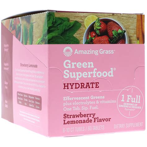 Amazing Grass Green Superfood Effervescent Greens Hydrate Strawberry Lemonade Flavor 6 Tubes