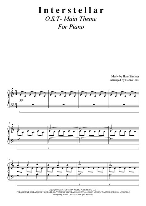 Interstellar Arr Hanna Choi By Hans Florian Zimmer Sheet Music For Piano Solo At Sheet Music